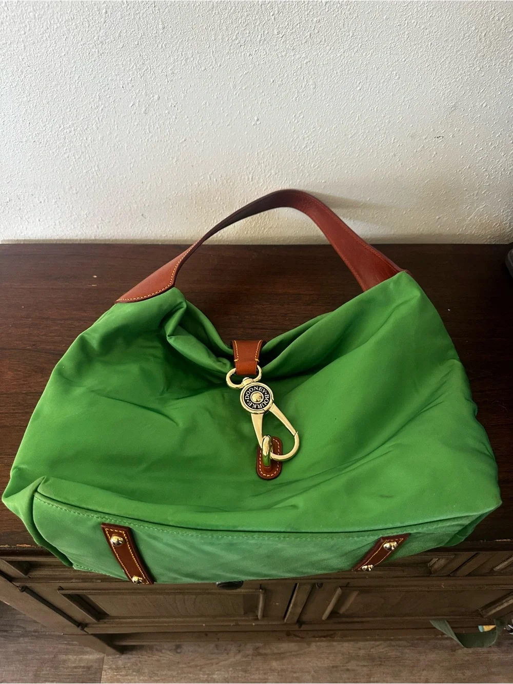 Dooney & Bourke Green Hobo with Brown Leather Trim